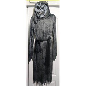 Kids Ghastly Ghoul Halloween Costume Grim Reaper Evil Skeleton Mask Robe Boys LG